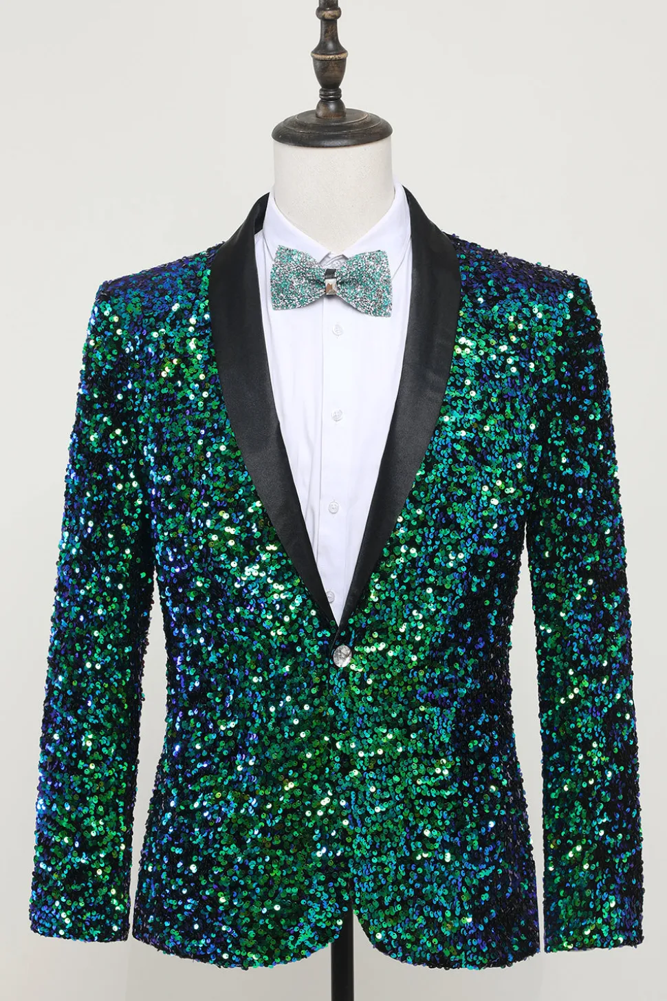 Casaco verde de blazer masculino de lantejoulas