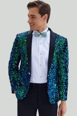 Casaco verde de blazer masculino de lantejoulas