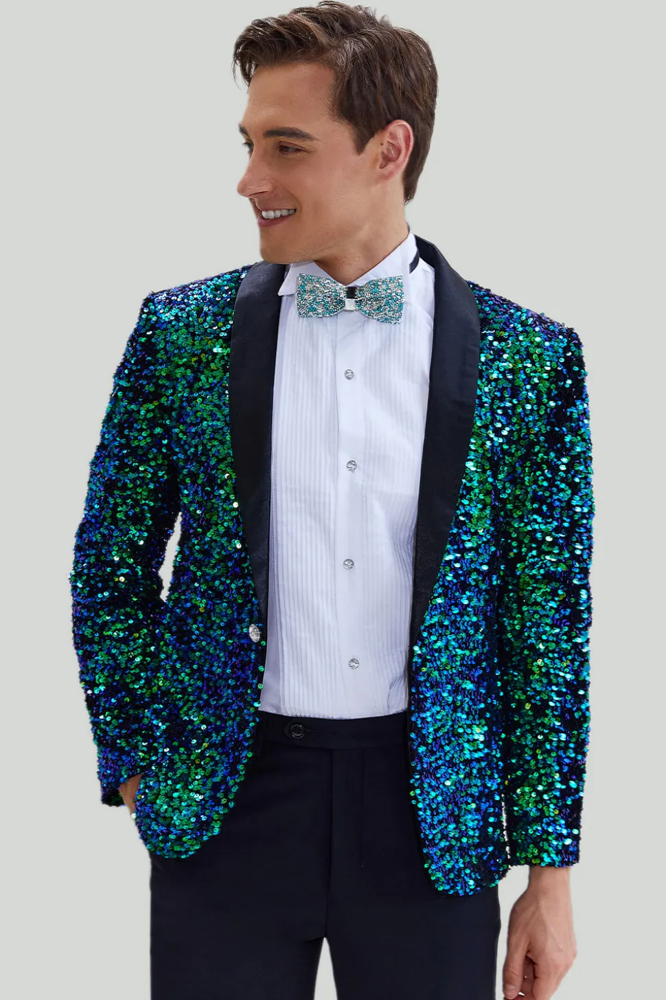 Casaco verde de blazer masculino de lantejoulas