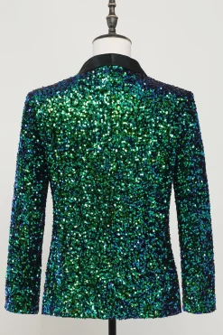 Casaco verde de blazer masculino de lantejoulas