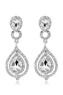 Casamento nupcial branco cristal lágrima pendente brincos