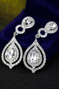 Casamento nupcial branco cristal lágrima pendente brincos