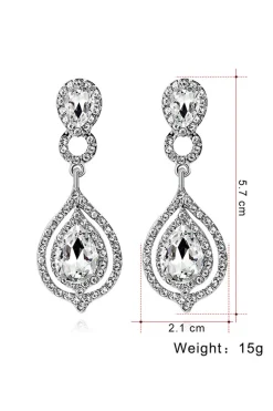 Casamento nupcial branco cristal lágrima pendente brincos