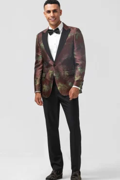 Castanho 2 Peças Jacquard Pico Lapela Slim Fit Ternos Masculinos