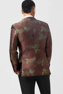 Castanho 2 Peças Jacquard Pico Lapela Slim Fit Ternos Masculinos