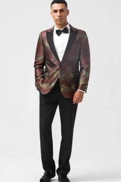 Castanho 2 Peças Jacquard Pico Lapela Slim Fit Ternos Masculinos