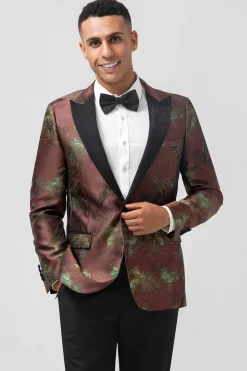 Castanho 2 Peças Jacquard Pico Lapela Slim Fit Ternos Masculinos