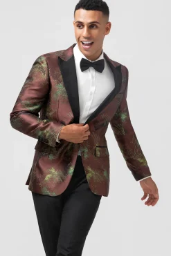 Castanho 2 Peças Jacquard Pico Lapela Slim Fit Ternos Masculinos