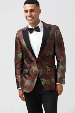 Castanho 2 Peças Jacquard Pico Lapela Slim Fit Ternos Masculinos