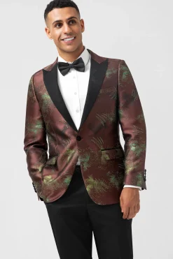 Castanho 2 Peças Jacquard Pico Lapela Slim Fit Ternos Masculinos
