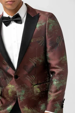 Castanho 2 Peças Jacquard Pico Lapela Slim Fit Ternos Masculinos