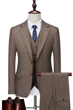Castanho 3 Peças Terno Masculino Slim Fit Terno Padrinhos