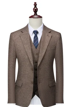 Castanho 3 Peças Terno Masculino Slim Fit Terno Padrinhos