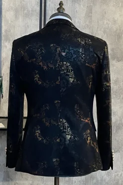 Castanho Escuro Lapela Entalhada Jacquard Blazer Masculino