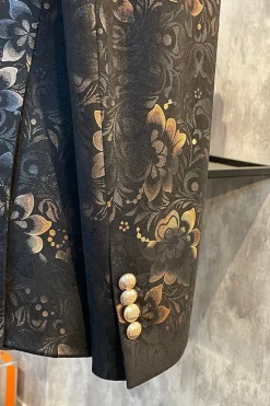 Castanho Escuro Lapela Entalhada Jacquard Blazer Masculino