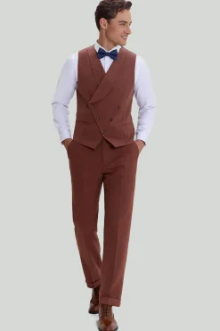 Castanho Fato Formal Lapela Entalhada