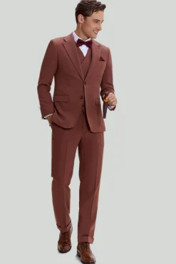 Castanho Fato Formal Lapela Entalhada