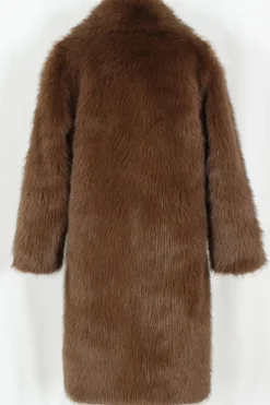 Castanho Fofo Faux Fur Lapel Collar Longo Casaco Masculino de inverno