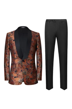 Castanho Jacquard Xaile Lapela Masculino 2 Peças Ternos