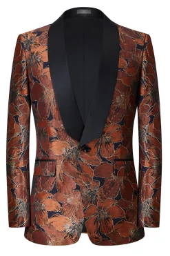 Castanho Jacquard Xaile Lapela Masculino 2 Peças Ternos
