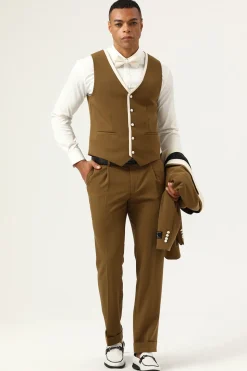 Castanho Lapela de Pico Terno Masculino