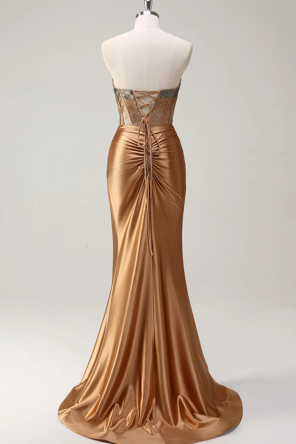 Castanho Querida Sereia Sereia Cetim Prom Vestido com Fenda