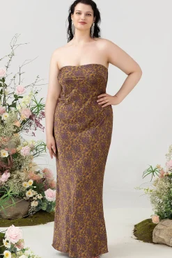 Castanho Sem Cintas Tamanho Grande Vestido de Dama de Honor