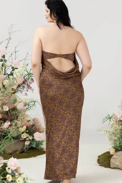 Castanho Sem Cintas Tamanho Grande Vestido de Dama de Honor