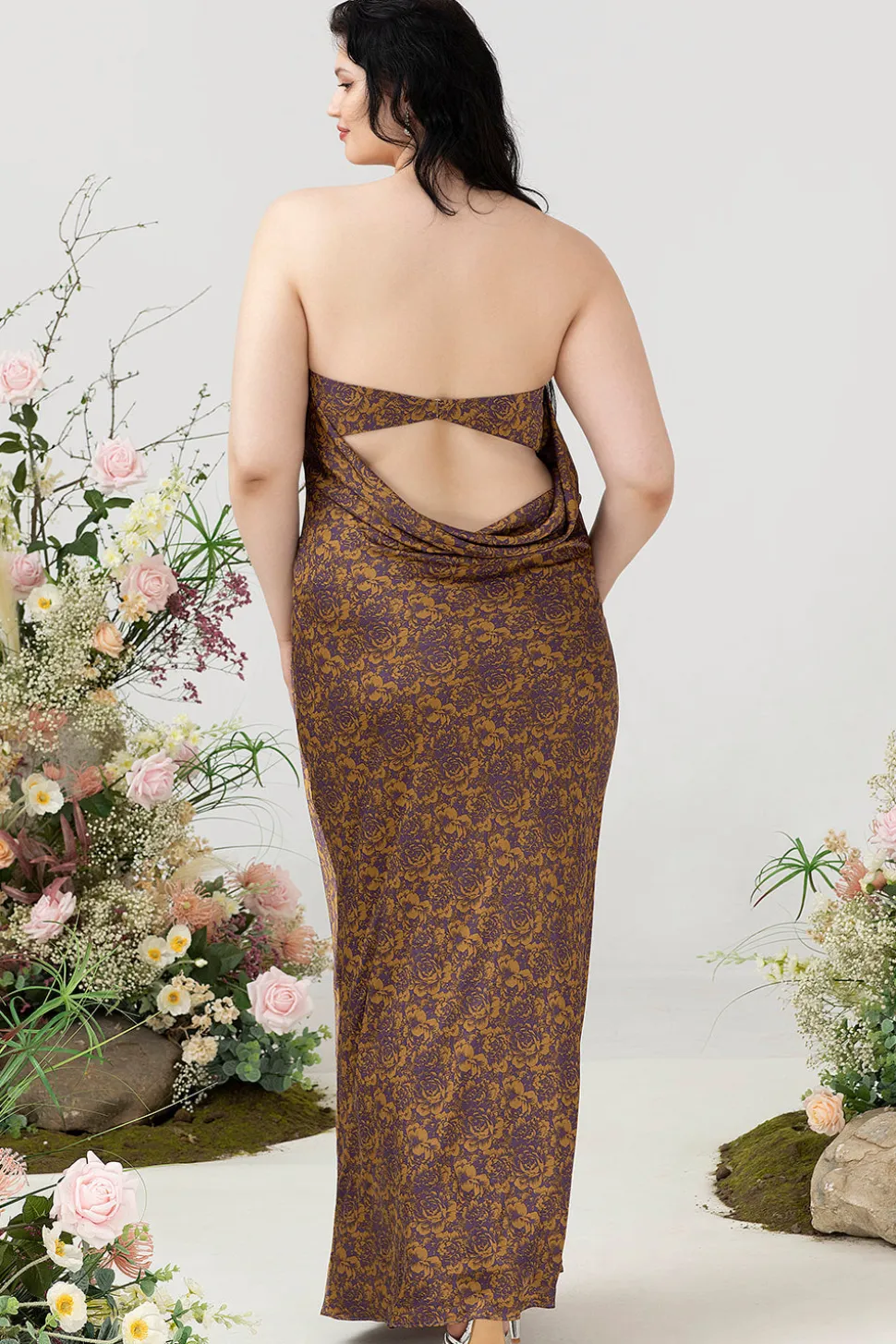 Castanho Sem Cintas Tamanho Grande Vestido de Dama de Honor