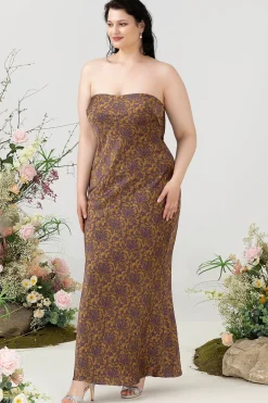 Castanho Sem Cintas Tamanho Grande Vestido de Dama de Honor