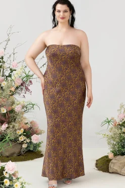 Castanho Sem Cintas Tamanho Grande Vestido de Dama de Honor