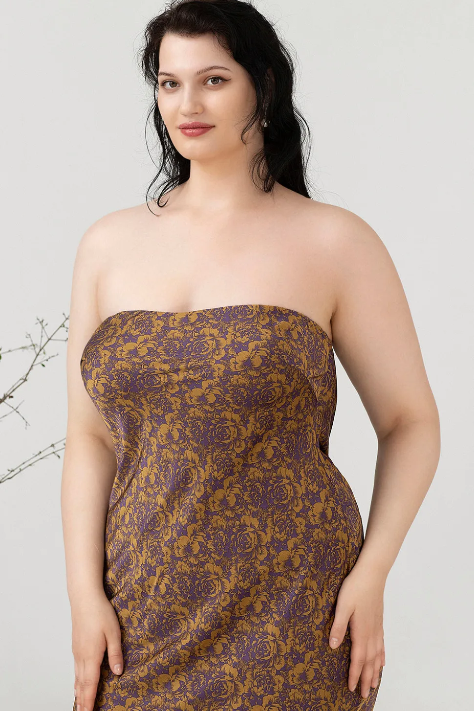 Castanho Sem Cintas Tamanho Grande Vestido de Dama de Honor