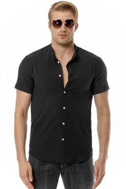 Casual Camisa Mangas Curtas Verão Preto