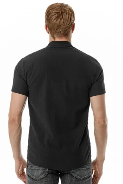 Casual Camisa Mangas Curtas Verão Preto