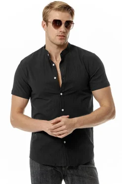 Casual Camisa Mangas Curtas Verão Preto