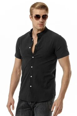 Casual Camisa Mangas Curtas Verão Preto