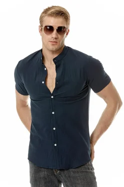 Casual Camisa Mangas Curtas Verão Preto
