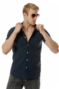 Casual Camisa Mangas Curtas Verão Preto