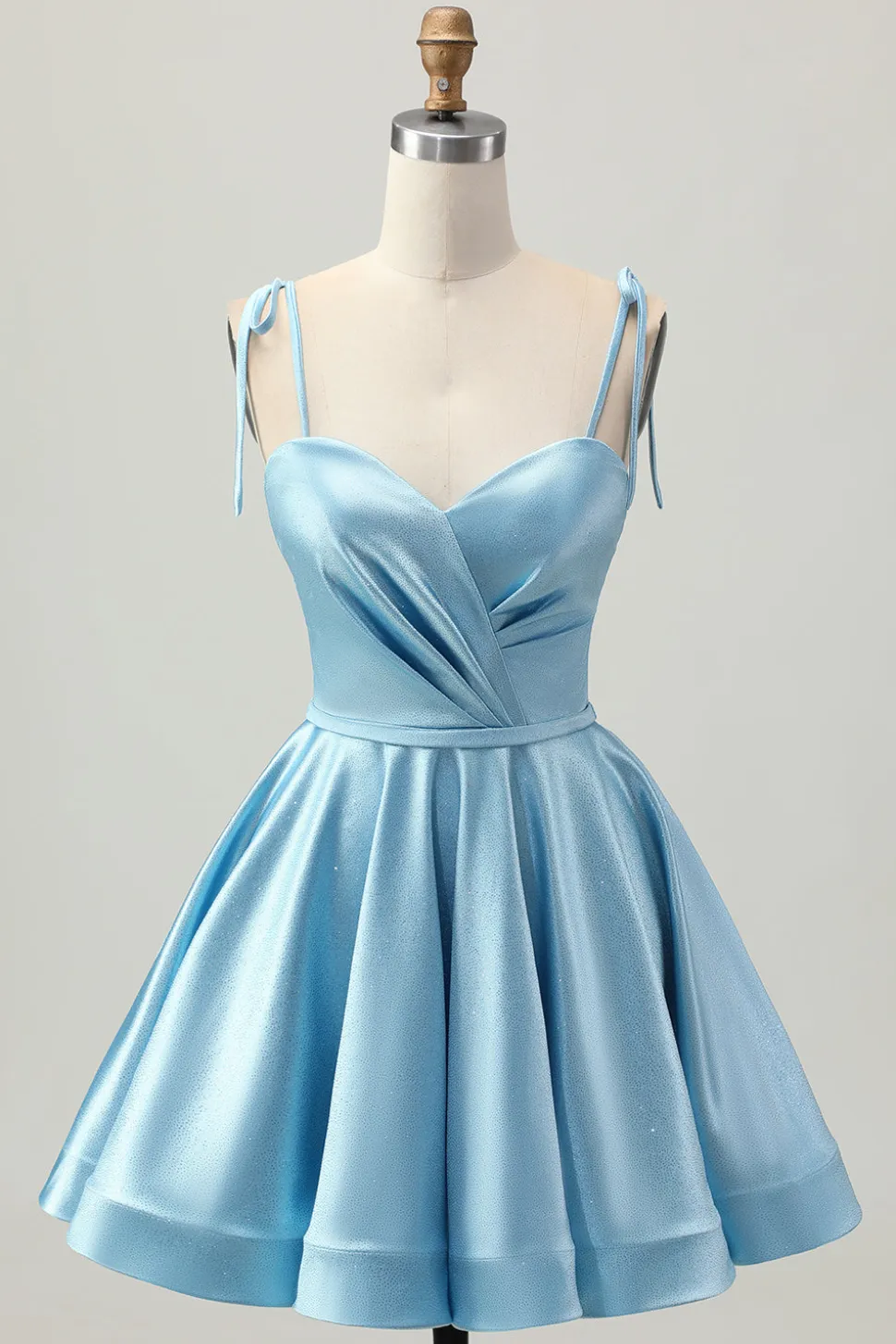 Cetim Azul Uma Linha Esparguete Curto Correias Homecoming Dress