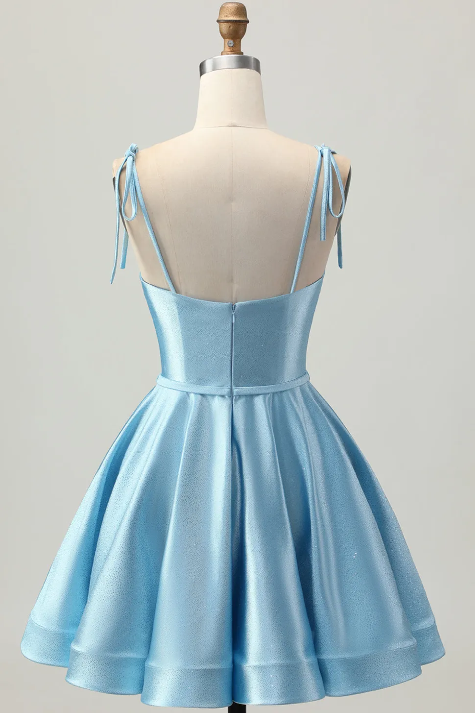 Cetim Azul Uma Linha Esparguete Curto Correias Homecoming Dress