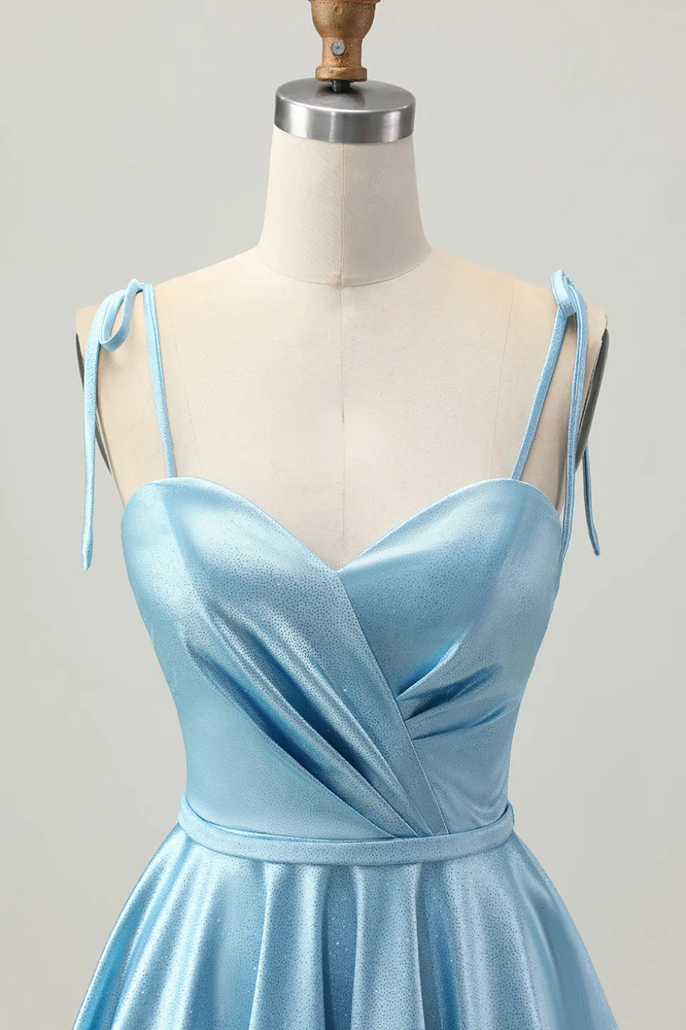 Cetim Azul Uma Linha Esparguete Curto Correias Homecoming Dress