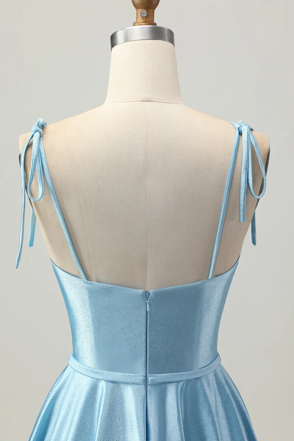 Cetim Azul Uma Linha Esparguete Curto Correias Homecoming Dress