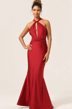 Cetim Borgonha Halter Vestido Madrinha