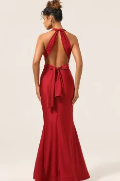Cetim Borgonha Halter Vestido Madrinha