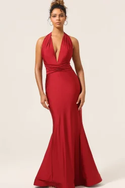 Cetim Borgonha Halter Vestido Madrinha