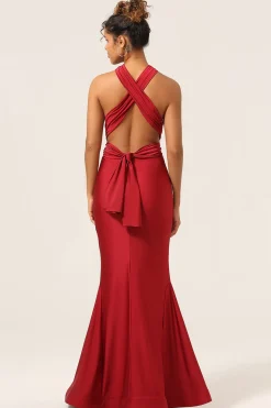 Cetim Borgonha Halter Vestido Madrinha