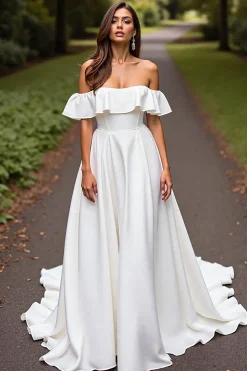 Cetim Branco De Baile/Princesa Sweep/Brush Trem Vestido de Noiva Princesa