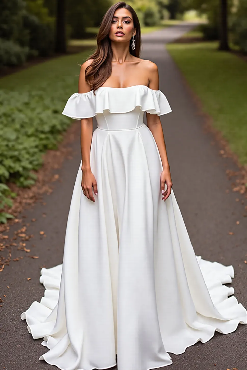 Cetim Branco De Baile/Princesa Sweep/Brush Trem Vestido de Noiva Princesa