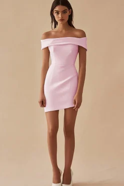 Cetim branco fora do ombro bainha vestido curto de formatura