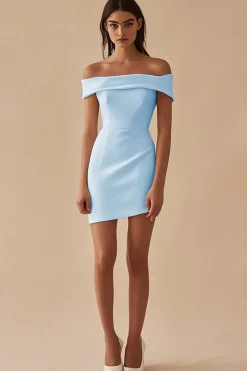 Cetim branco fora do ombro bainha vestido curto de formatura